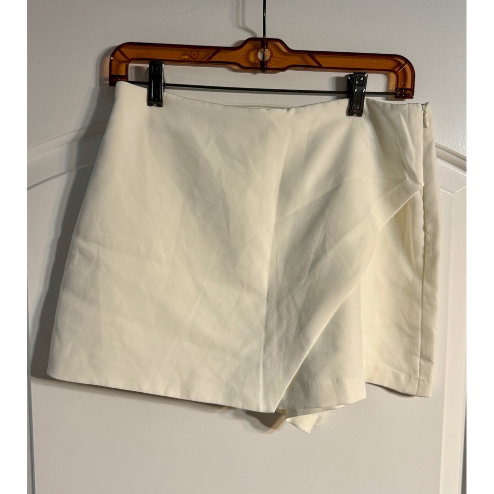 Love Tree Skort Large White Wrap Front Side Zip Mini Skirt Shorts Preppy Brunch